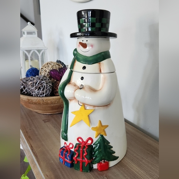⛄ Vintage JCPenney Christmas Snowman Cookie Jar, 15” Tall with Green Scarf & hat - Picture 15 of 16